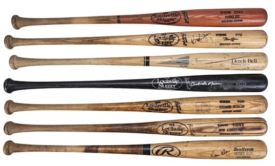 Lot of (7) 1990s Houston Astros Game Used and Signed Bat Collection Including Richard Hidalgo, Bill Spiers, Orlando Miller, John Cangelosi, Derek Bell and Moises Alou (PSA/DNA & JSA Auction LOA)